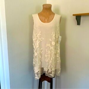 NWT Soft Surroundings Ivory Floral Silk & Cotton Sleeveless Tunic - Size M 10 12